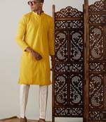 Men'S Yellow Georgette Kurta & Pyjama
