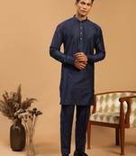 Men'S Navy Blue Viscose Kurta Pyjama Set