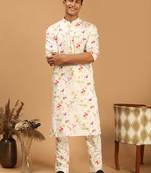 Cream Cotton Blend Kurta Pyjama Set