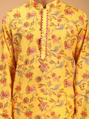Men'S Multicolor-Base-Mustard And Cream Muslin Blend Kurta Pyjama Set 4