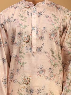 Pink And White Cotton Blend Kurta Pyjama Set 4