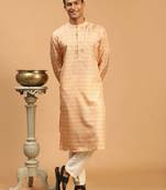 Men'S Pink And Cream Cotton Silk Kurta Pyjama Set