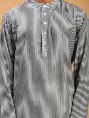Grey And Cream Cotton Blend Kurta Pyjama Set 4