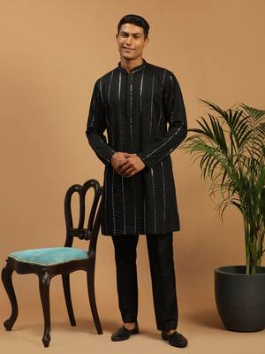 Black Viscose Kurta Pyjama Set 1