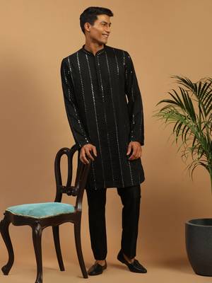 Black Viscose Kurta Pyjama Set 2