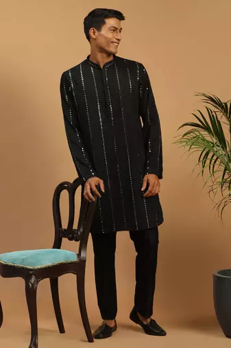 Black Viscose Kurta Pyjama Set