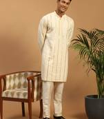 Cream Viscose Kurta Pyjama Set