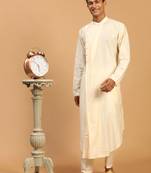 Cream Viscose Blend Kurta Pyjama Set