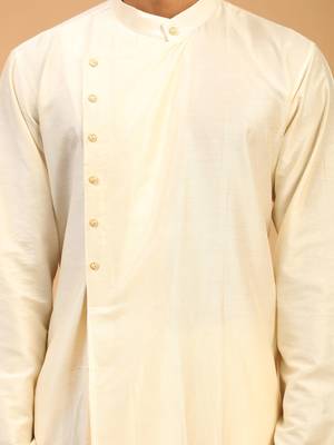 Cream Viscose Blend Kurta Pyjama Set 4