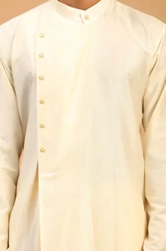 Cream Viscose Blend Kurta Pyjama Set