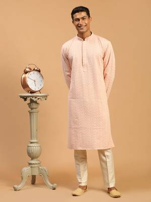 Pink And Cream Georgette Kurta Pyjama Set 1
