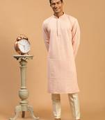 Men'S Pink And Cream Georgette Kurta Pyjama Set