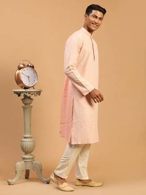 Pink And Cream Georgette Kurta Pyjama Set 2