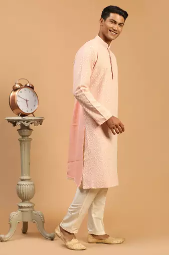 Pink And Cream Georgette Kurta Pyjama Set