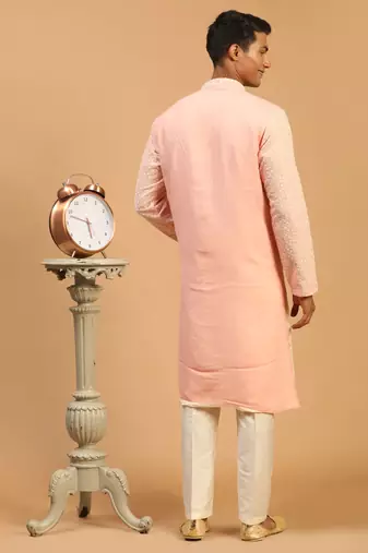 Pink And Cream Georgette Kurta Pyjama Set