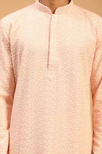 Pink And Cream Georgette Kurta Pyjama Set