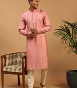 Purple And Cream Cotton Blend Kurta Pyjama Set