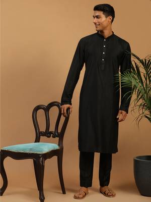 Black Viscose Kurta Pyjama Set 1