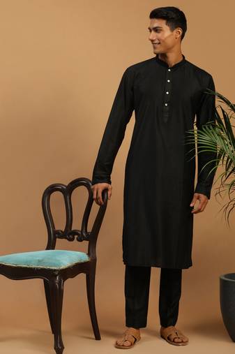 Men'S Black Viscose Kurta Pyjama Set
