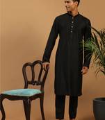 Men'S Black Viscose Kurta Pyjama Set