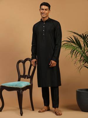 Black Viscose Kurta Pyjama Set 2