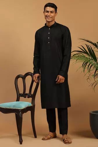 Black Viscose Kurta Pyjama Set