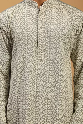 Men'S Grey And Cream Georgette Kurta Pyjama Set