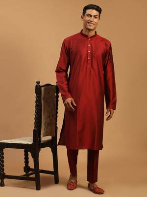 Maroon Viscose Kurta Pyjama Set 1