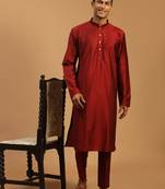 Men'S Maroon Viscose Kurta Pyjama Set