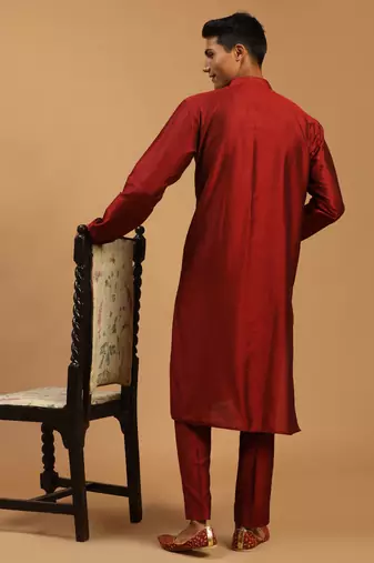 Maroon Viscose Kurta Pyjama Set