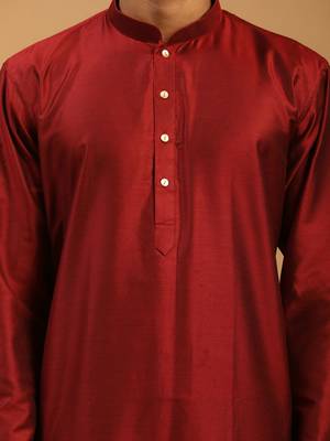 Maroon Viscose Kurta Pyjama Set 4