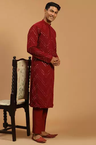 Maroon Georgette Kurta Pyjama Set