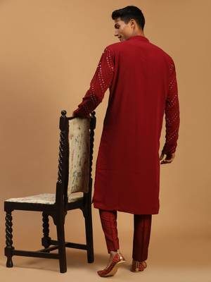 Maroon Georgette Kurta Pyjama Set 3