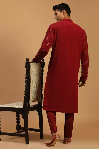 Maroon Georgette Kurta Pyjama Set