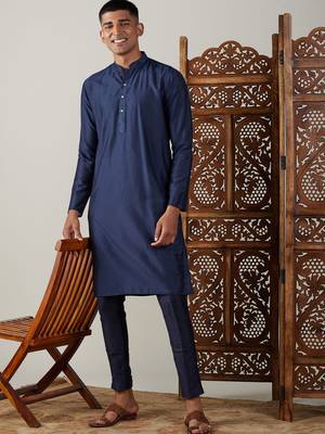Navy Blue Viscose Kurta Pyjama Set 1