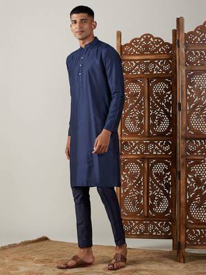 Navy Blue Viscose Kurta Pyjama Set 2