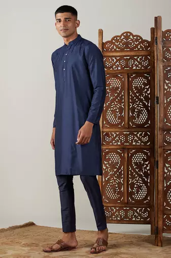 Navy Blue Viscose Kurta Pyjama Set