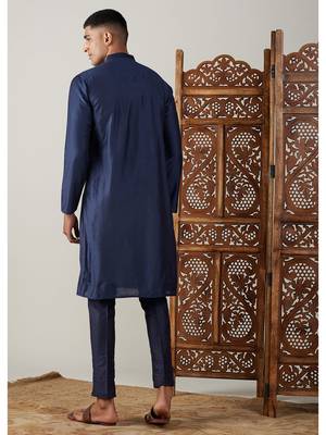 Navy Blue Viscose Kurta Pyjama Set 3