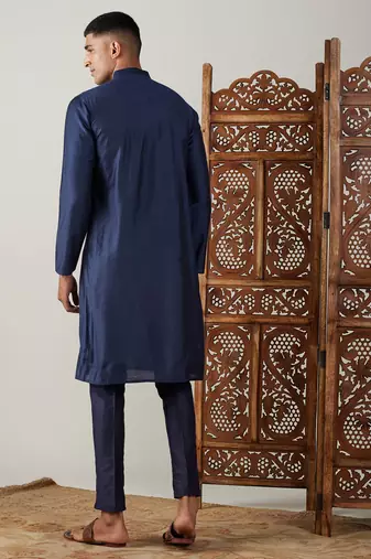 Navy Blue Viscose Kurta Pyjama Set