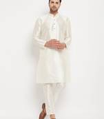 Cream Silk Blend Kurta Pyjama Set