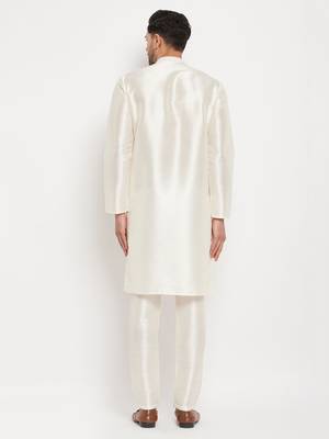 Cream Silk Blend Kurta Pyjama Set 3