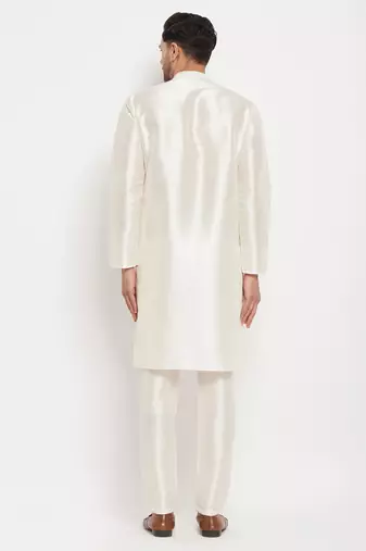 Cream Silk Blend Kurta Pyjama Set