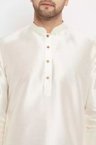 Cream Silk Blend Kurta Pyjama Set