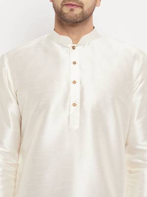 Cream And Maroon Silk Blend Kurta Pyjama Set 4