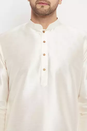Cream And Maroon Silk Blend Kurta Pyjama Set