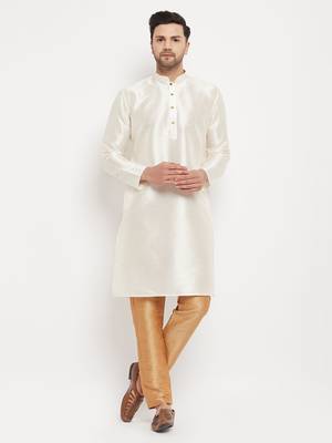 Cream And Rose Gold Silk Blend Kurta Pyjama Set 1