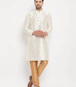Men'S Cream And Rose Gold Silk Blend Kurta Pyjama Set