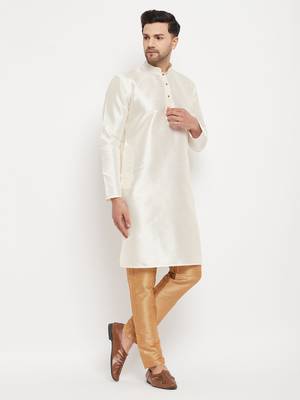 Cream And Rose Gold Silk Blend Kurta Pyjama Set 2