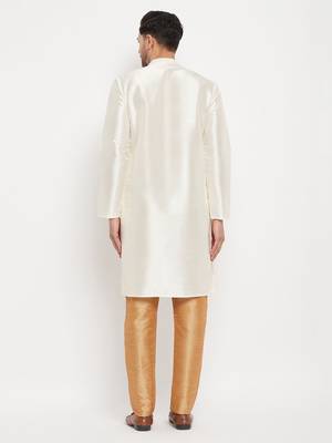 Cream And Rose Gold Silk Blend Kurta Pyjama Set 3