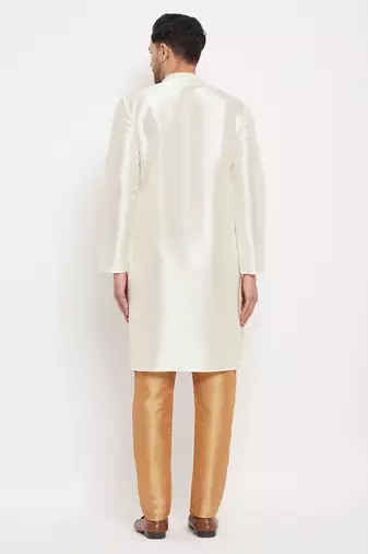 Cream And Rose Gold Silk Blend Kurta Pyjama Set